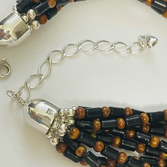 Vintage JAY KING Black & Gold Coral Sterling Silver RARE Necklace - Picture 7 of 9